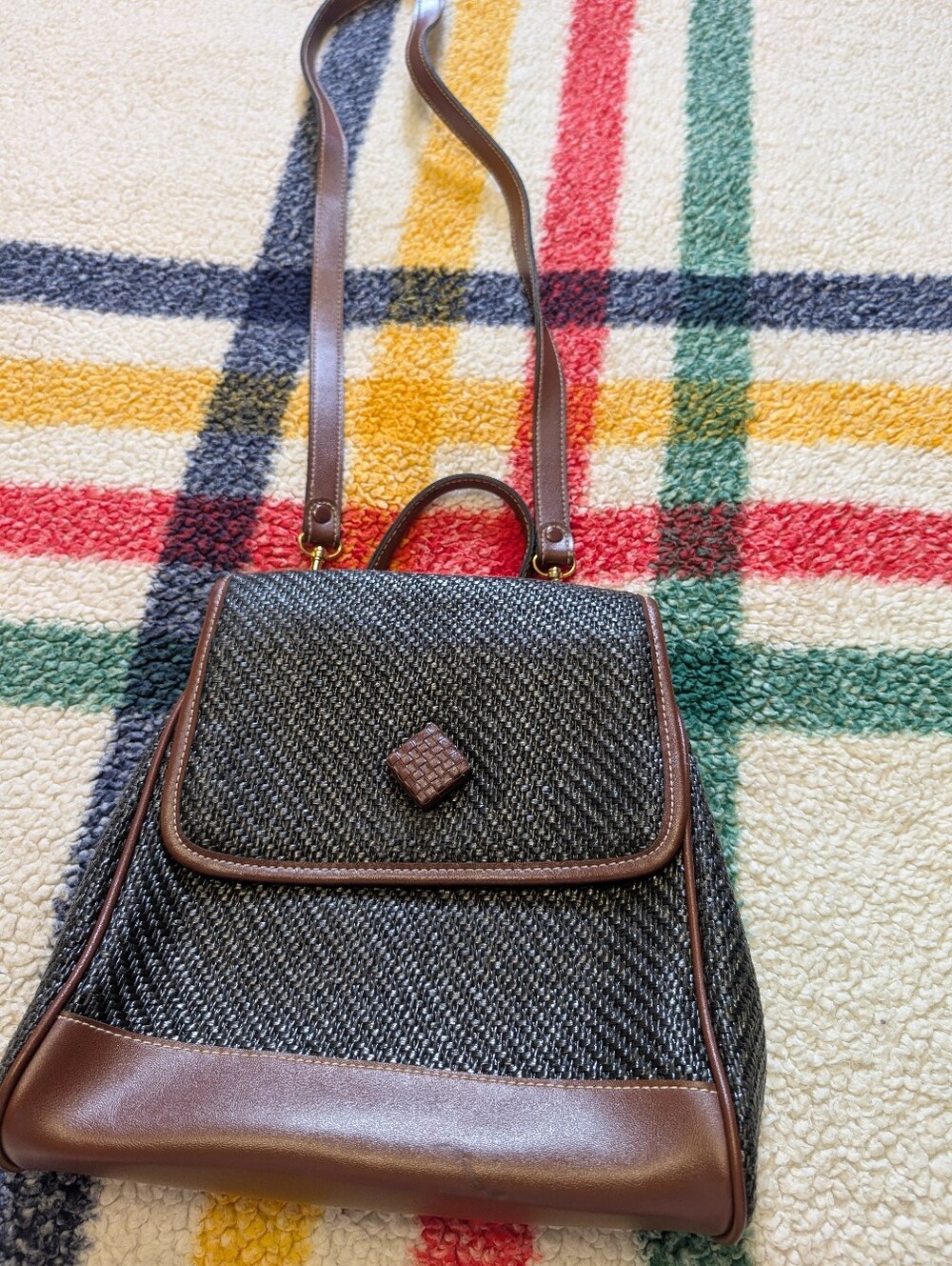 Women’s Black Tweed and Brown Crossbody Bag